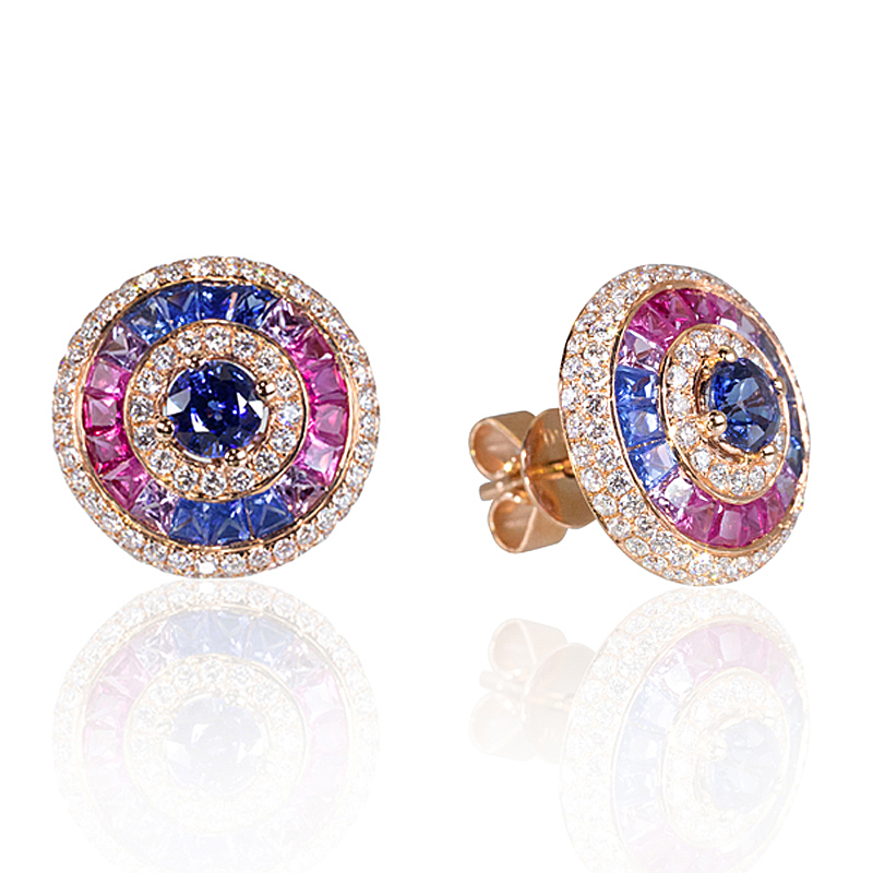 Diamond and Sapphire Earrings  IN 18k Rose Gold
